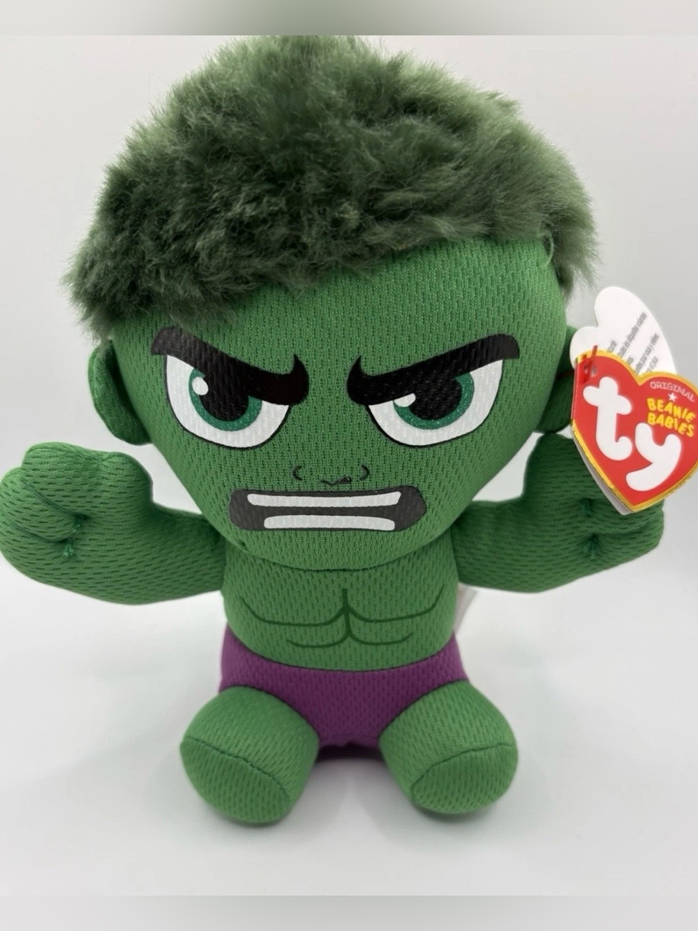 TY Beanie Babies Marvel Hulk Plush Stuffed Toy Green Superhero With Tags